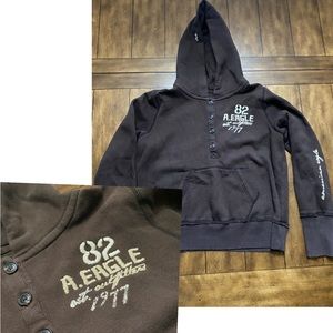 Women’s Juniors American Eagle 1/4 Button Down Hoodie Size XL Brown
